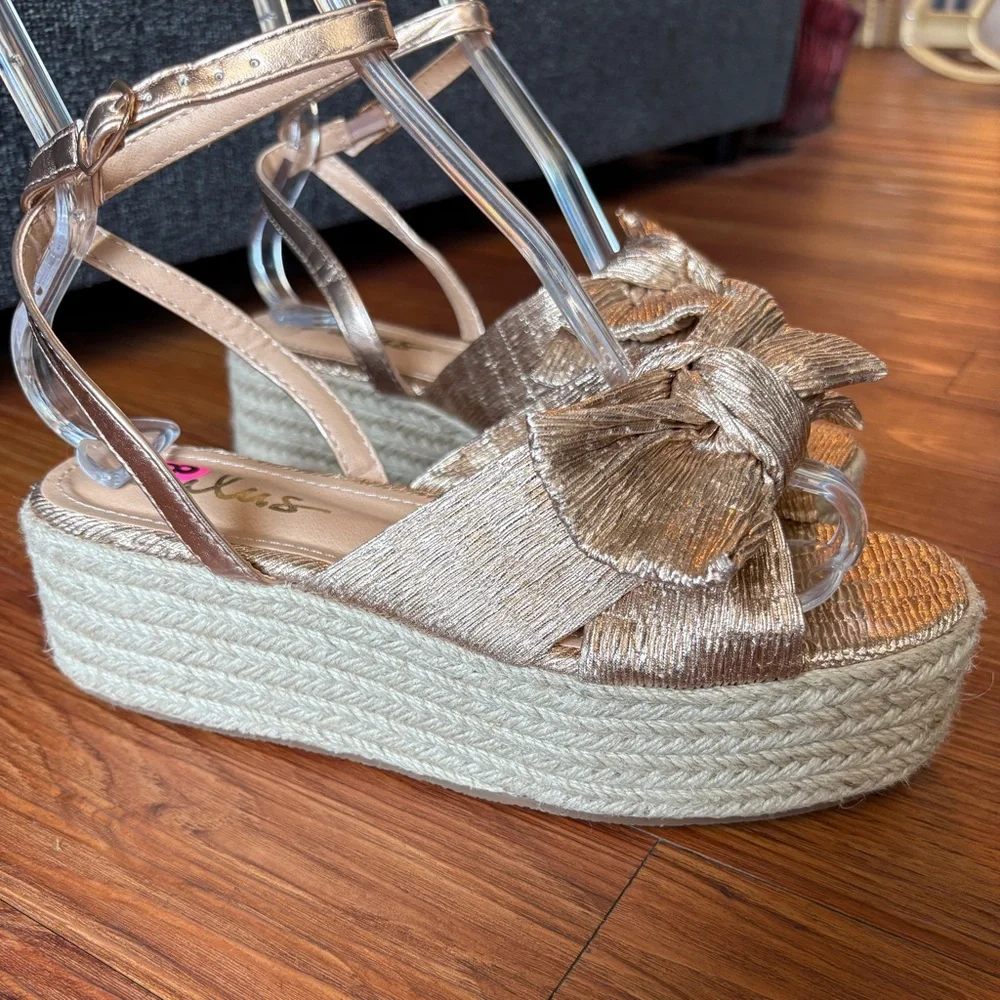 Lulus Rayanna Rose Gold Espadrille Platform Sandals 8